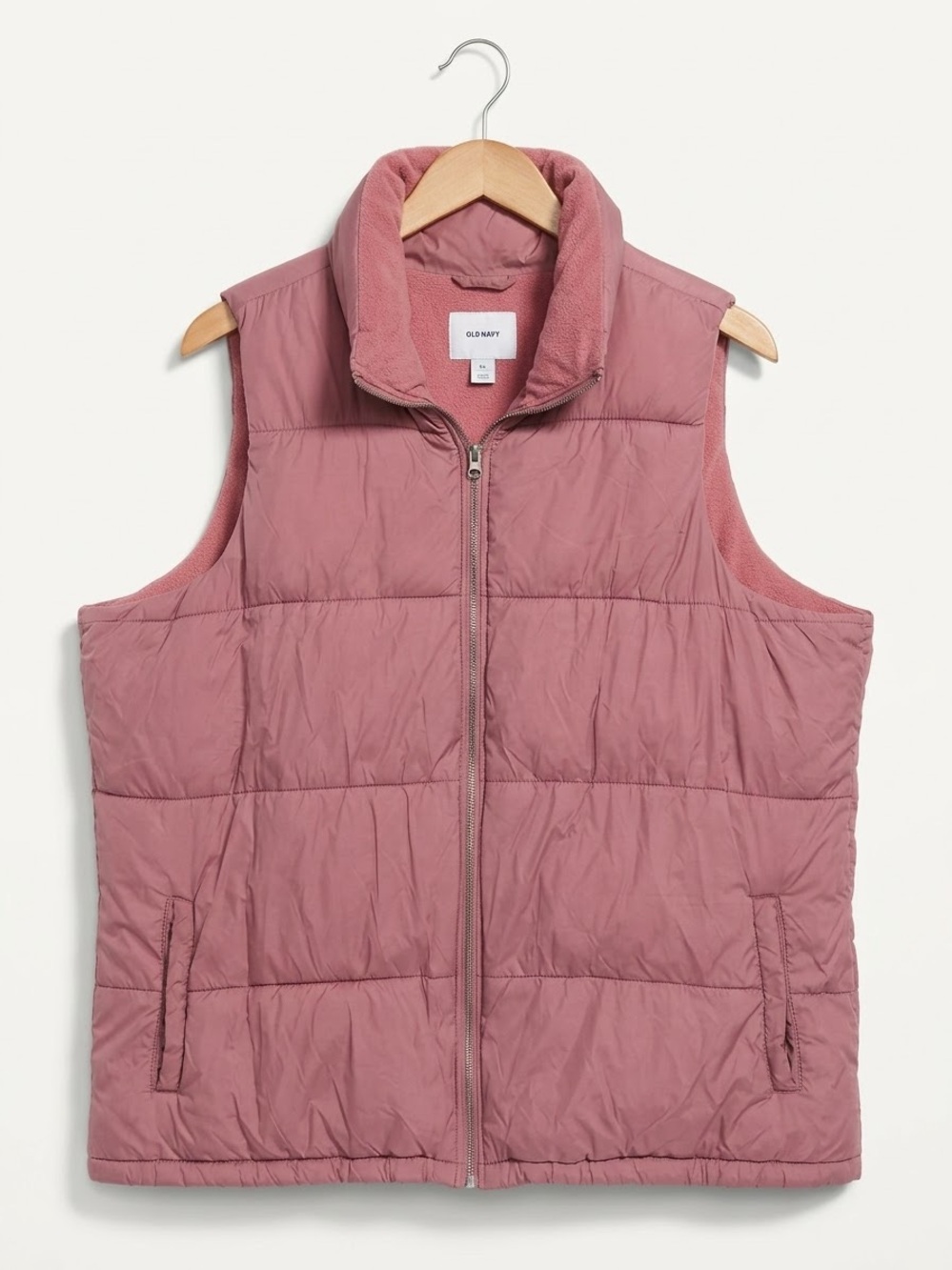Old Navy Dusty Pink Fleece-Lined Puffer Vest High Collar Size XXL Tall Winter